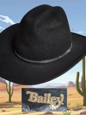 USA Vintage Bailey Black Rowdy 100% Wool Felt Cowboy Western Hat SZ LARGE YOUTH